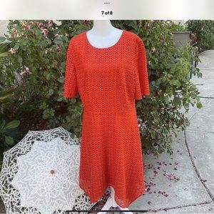 St John Sz 12 Orange Open Circle ⭕️ asymmetric hem couture suit evening Dress ⭐️